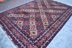 9×12 ft Vintage Afghan Turkmen Oriental Area Rug Red Tan Hand Knotted Wool Rug