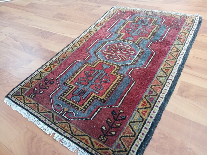 Antique Unique Geometric Rug, Tribal vintage rug, Handmade Caucasian Blue Rug gallery