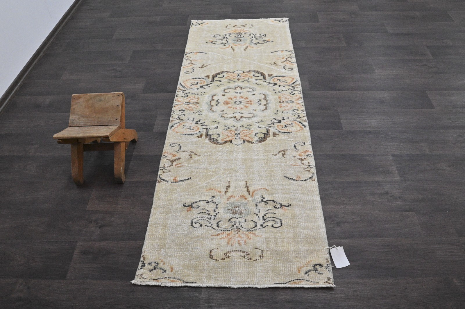 Vintage Turkish Runner Rug 2x7ft Wool Anatolian Handmade Hallway Oushak BEIGE gallery