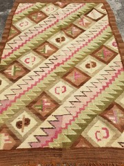Distressed Vintage Handmade Tunisian Style Wool Multicolor Kilim 94x96cm