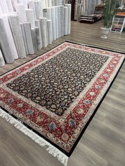Turkish Pure Silk Rug 7×10 ft Machine Woven Oriental Carpet Black Red