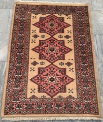 Vintage Afghan Hand-Knotted: Bokhara Wool Area Rug, Traditional Carpet (3×4 ft.)