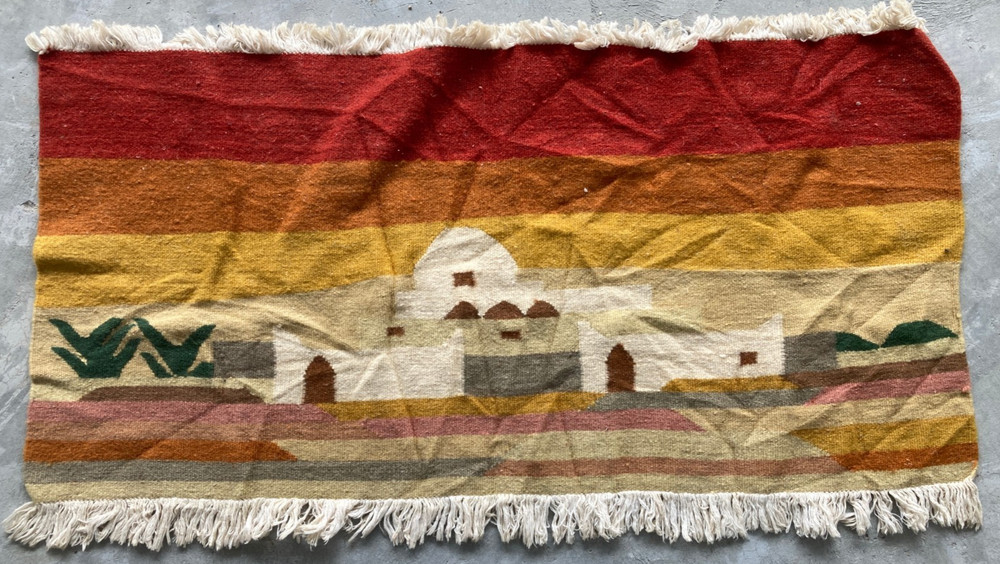 Vintage Handmade Tunisian Pictorial Traditional Wool Kilim Rug 80x40 cm