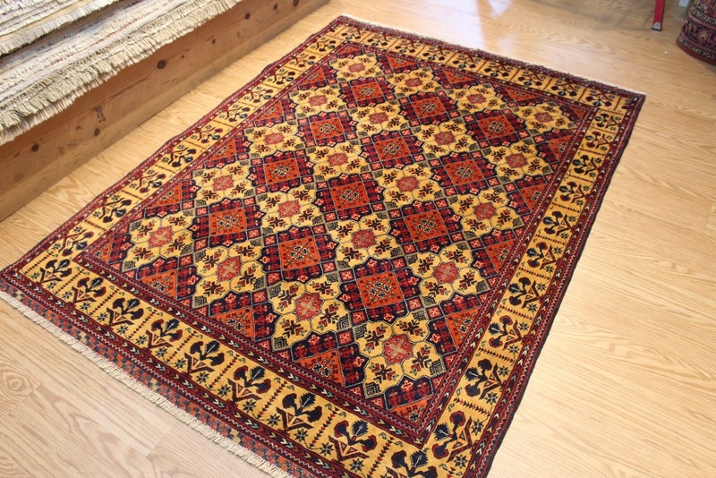 KNOTTED Turkmen Rug 100% Natural Wool 7' x 5' Double Knotted Mori Design gallery