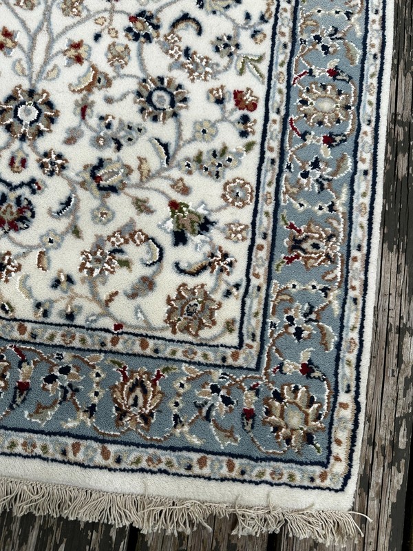 Fine Quality New Handmade Silk & Wool White Oriental Runner, Floral Design, 3x12 gallery
