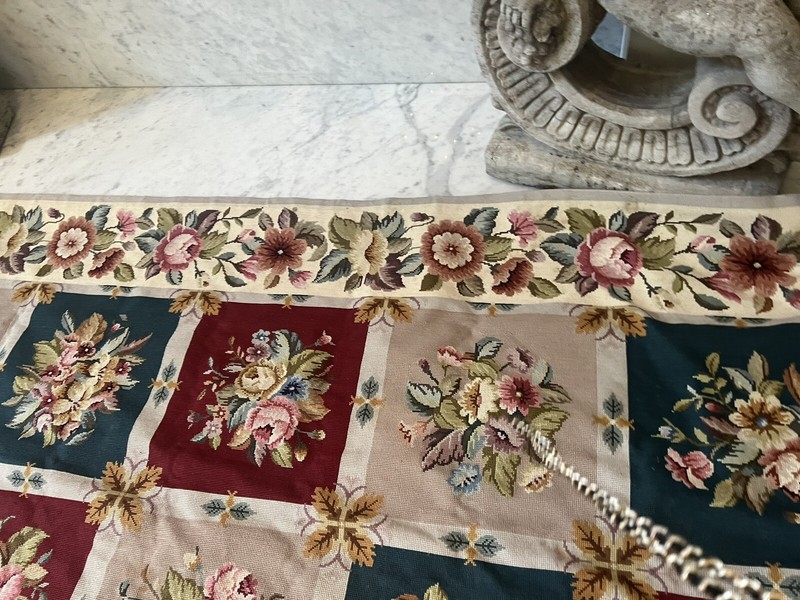 Aubusson Rug Needlepoint 7.5 X 9.5" Flowers Checker Roses Large gallery