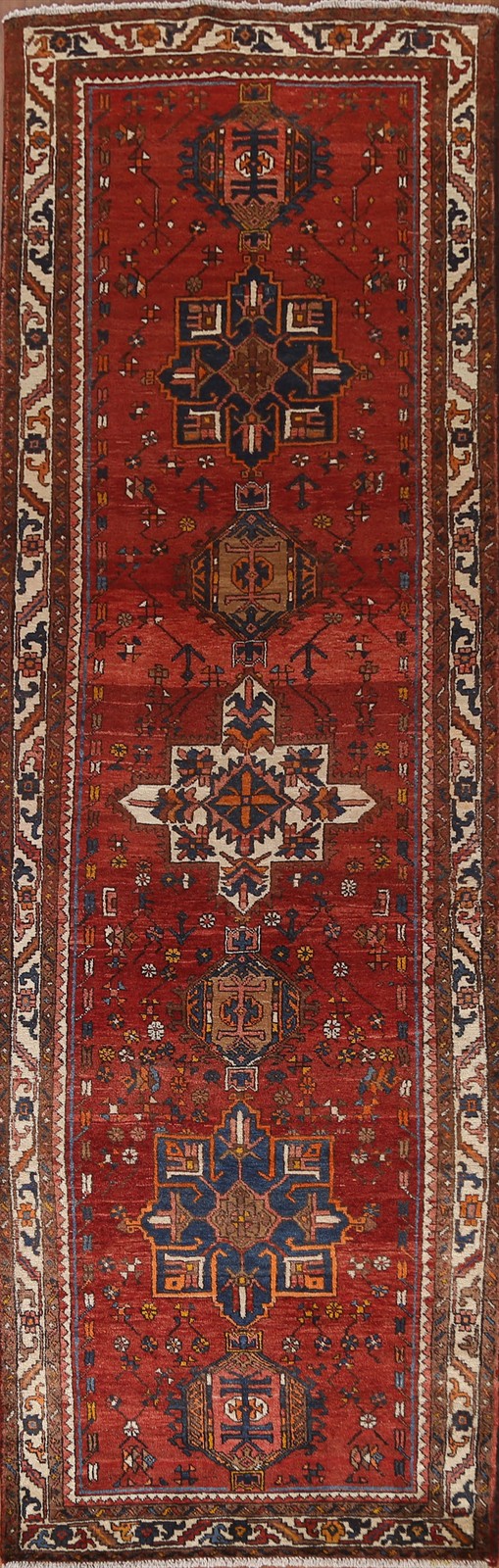 Geometric Red Runner Rug 4x11 Hand-knotted Wool Traditional Vintage for Hallway gallery