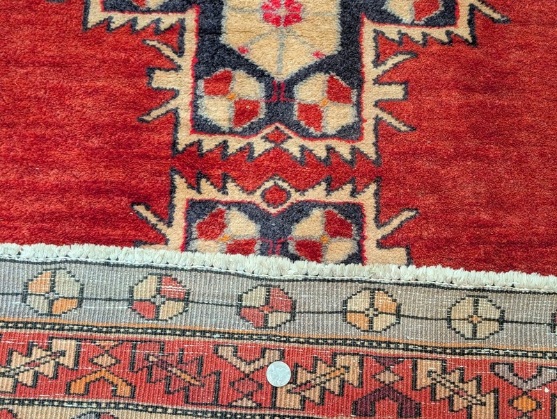 Per'sian Karajeh Heriz Runner 4x12, Geometric Medallions, Terracotta Red gallery