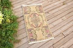 Turkish Carpet Hand Knotted 1×3 Size Doormat Chair Multi Color Rug 47x92cm