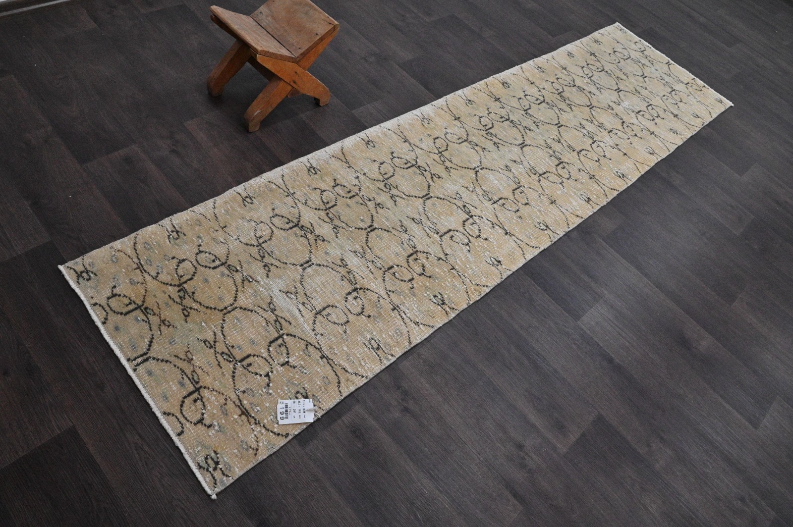 Vintage Turkish Runner Rug 2x8ft Wool Anatolian Handmade Hallway Oushak BEIGE gallery