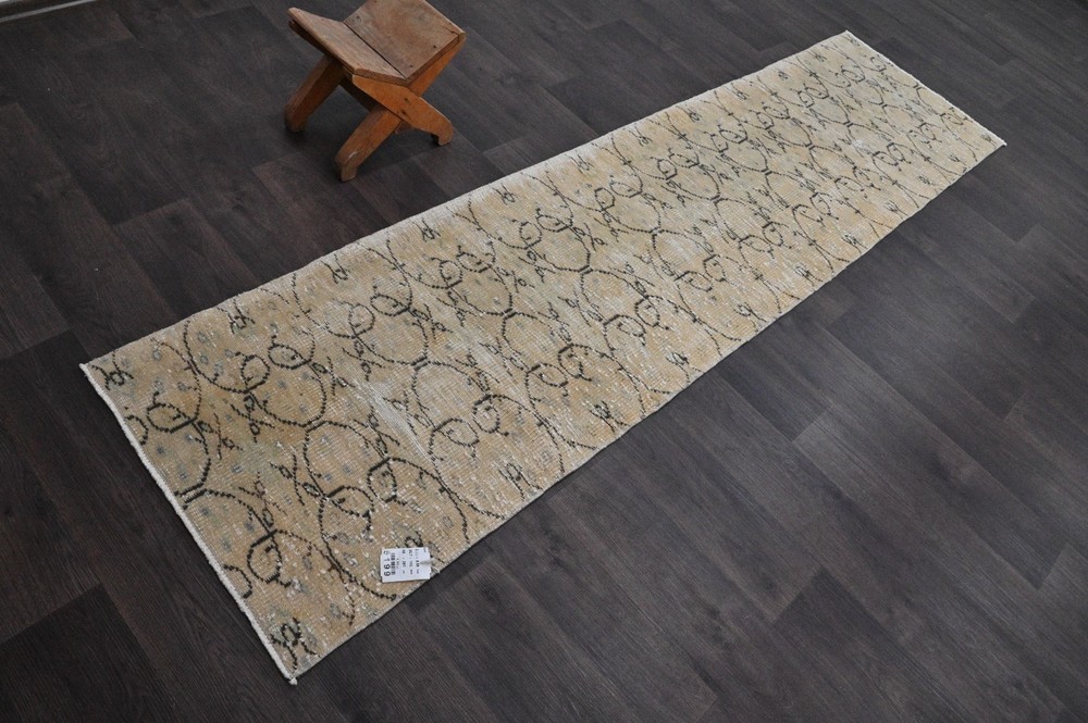 Vintage Turkish Runner Rug 2x8ft Wool Anatolian Handmade Hallway Oushak BEIGE