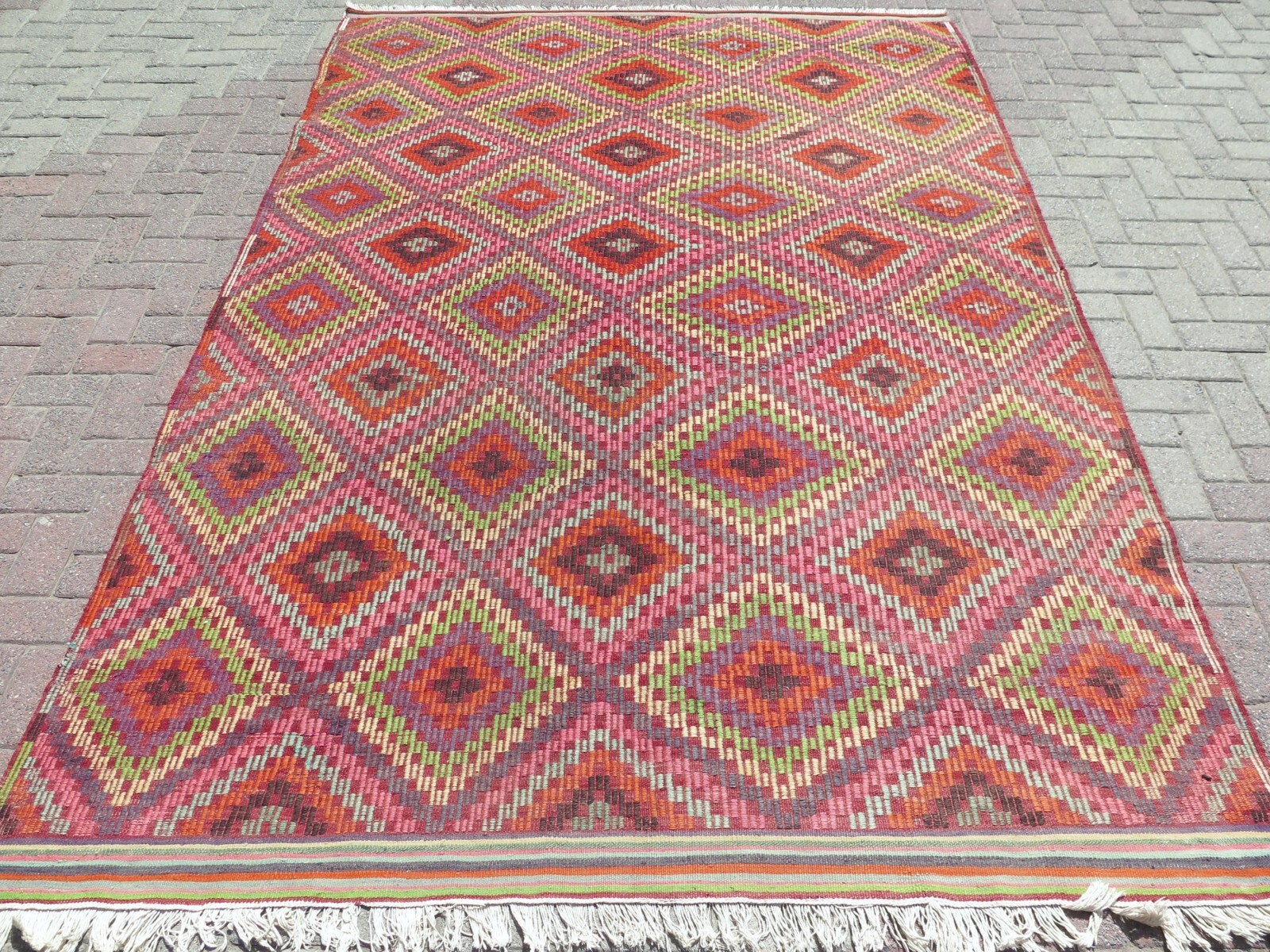 Vintage Turkish Sardes Kilim, Area Rugs, Antique Wool Rug, Floor Carpet 80"x116" gallery