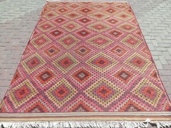 Vintage Turkish Sardes Kilim, Area Rugs, Antique Wool Rug, Floor Carpet 80″x116″