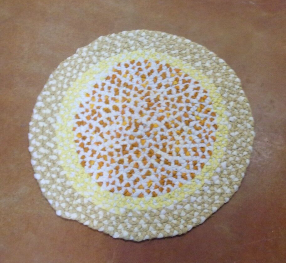 Vintage Handmade Braided Rug - New/Unused - 23" X 23" - Yellow/Tan/Lt Gold gallery