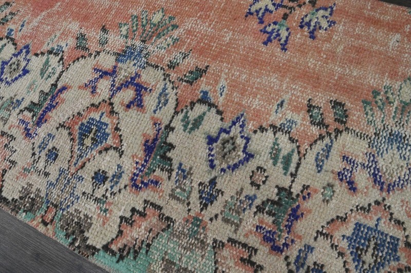 Vintage Turkish Runner Rug 2x7ft Wool Anatolian Handmade Hallway Oushak PEACH gallery