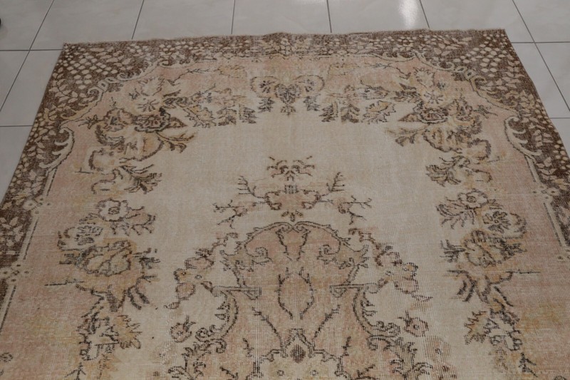 Neutral rug, Earth tone rug, Handmade area rug, Vintage oushak rug, 6.6x10 ft gallery