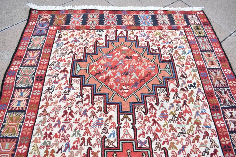 1990's Never Been Used Caucasian Kilim Rug Oriental Shahsavan Soumak Kilim Rug gallery