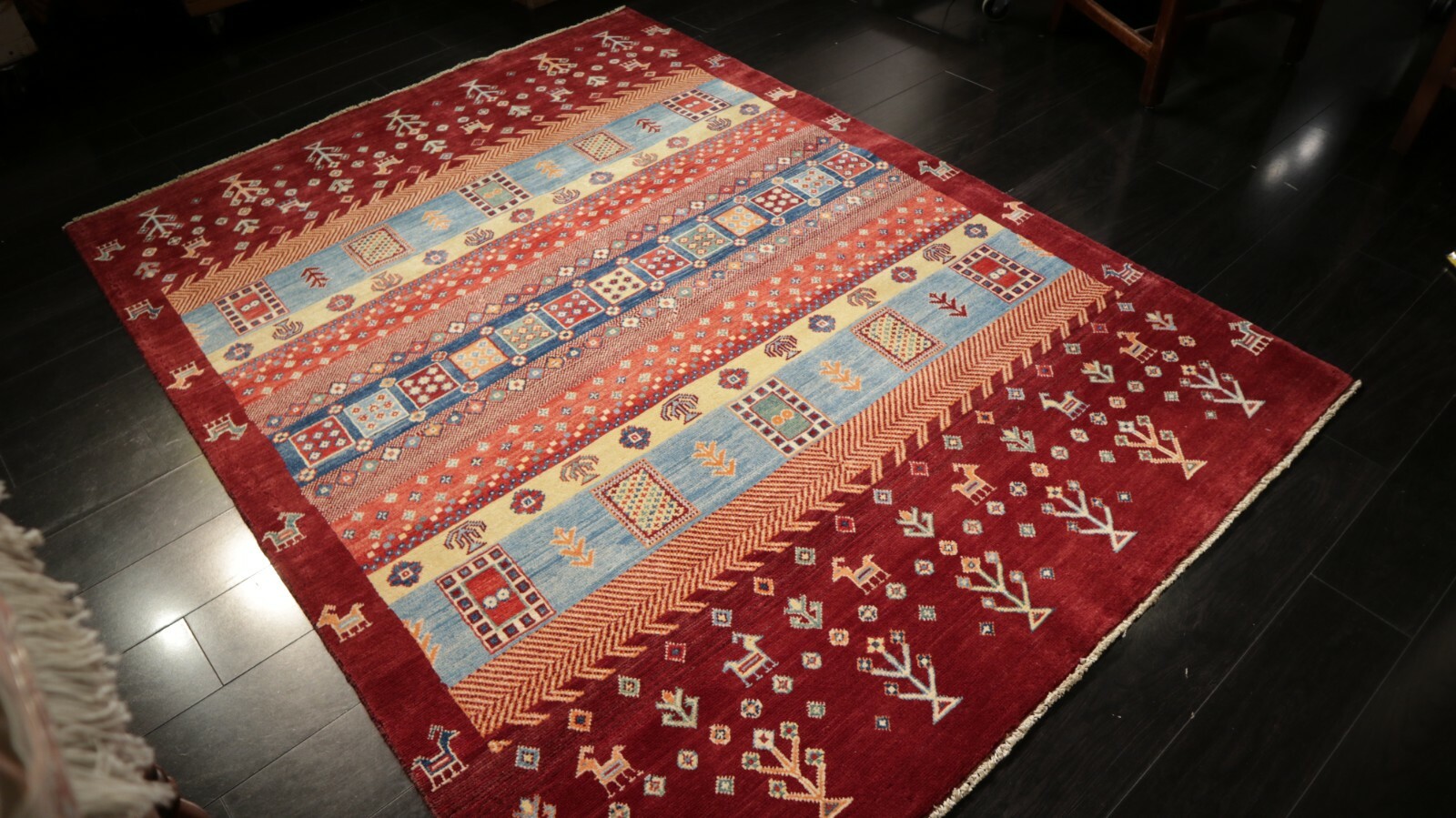 5x7 AFGHAN-REFUGEE GEOMETRIC VEGETABLE-DYE HANDMADE-KNOTTED FINE WOOL RUG 585978 gallery