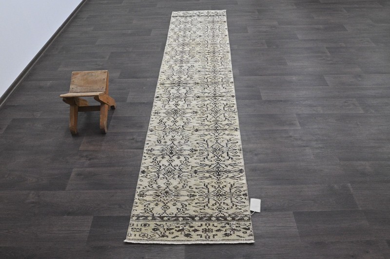 Vintage Turkish Runner Rug 2x10ft Wool Anatolian Handmade Hallway Oushak BEIGE gallery