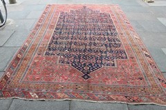 Antique Worn Traditional Hand Made Oriental Blue Red Gold Wool Carpet 352x218cm