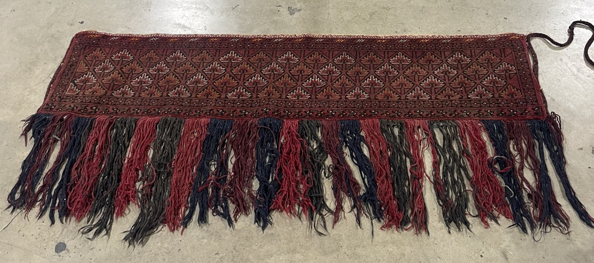 Antique Turkoman Saryk Yomud Torba Complete With Skirt Long Tassels14x46" gallery