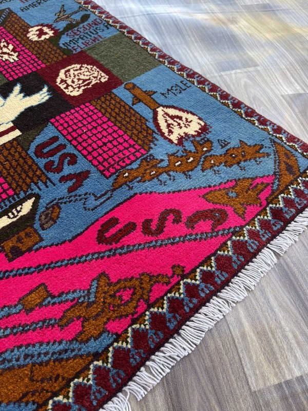 80x62cm Handmade rug 9/11 twin towers War Rug Afghan War Rug Handicrafts S310 gallery