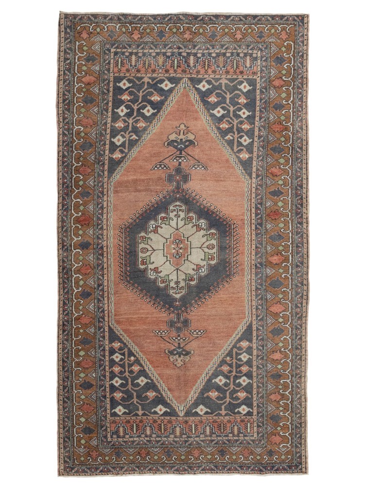 Faded Turkish Anatolian Tribal Wool Area Rug 4.8x8.9 ft Hand-woven Oushak Carpet