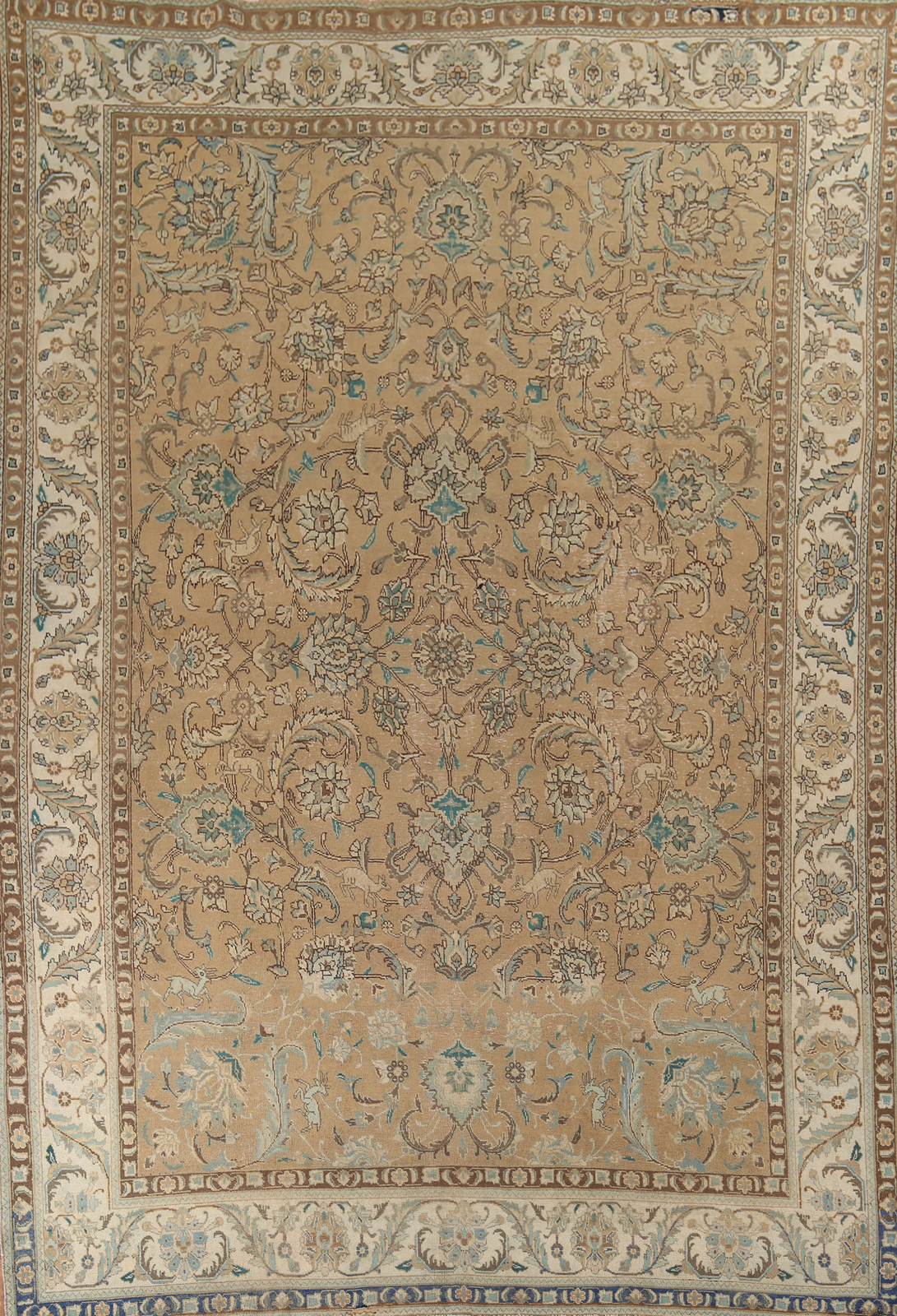 Vintage Muted Traditional Handmade Floral Tebriz Living Room Area Rug 9x12 gallery