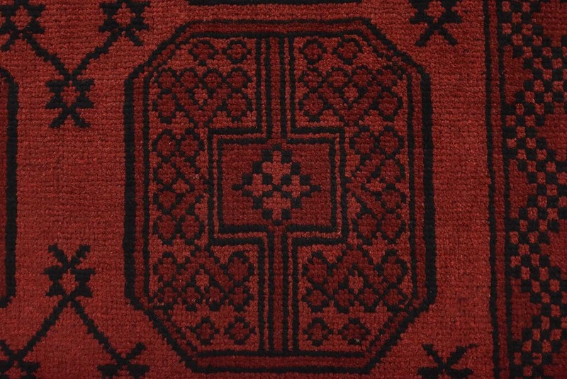 Vintage Bokhara Rug 4' x 5'10'' Red Wool Tribal Hand-Knotted Oriental Carpet gallery