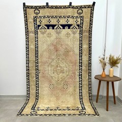 4×7 Faded Beige Pink Antique Rug, Turkish Oushak Rug, Handmade Wool Area Rug