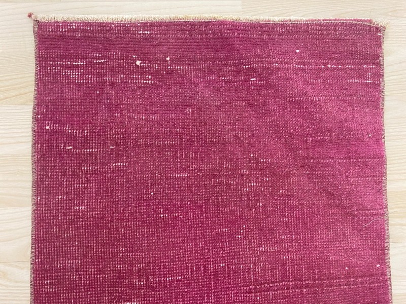 Vintage Turkish Overdyed Small Rug 1.5x2.8 Ft Pink Wool Small Accent Carpet gallery