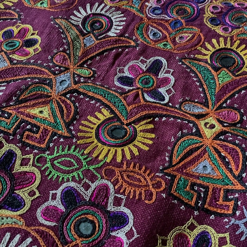Rajasthan Embroidery Carpet Mirror Dance Oriental Antique Handmade Cotton Fabric gallery