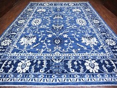 12’x14’7″ Chelsea Blue, All Over Mahal Design, 100% Wool Hand Knotted, Natural