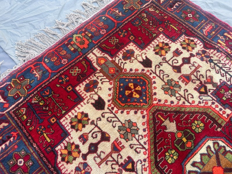 Handmade Vintage Turkish Style Rug 4'6x6'7 Red Blue Geometric Medallion Area Rug gallery