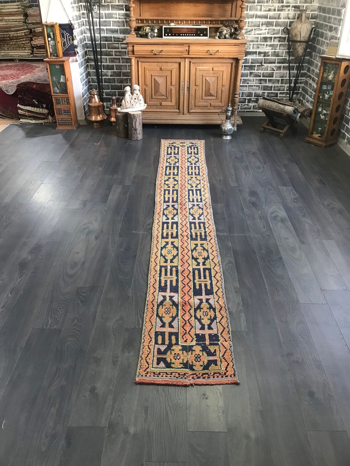 Orange Runner Rug , Patchwork Runner Rug , Runner Entry Rug , Wool Cotton Runner gallery