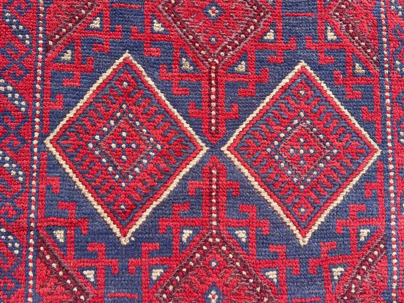 Vintage Handmade Mishwani Runner Rug – Red & Blue Tribal Wool Kilim Entryway Rug gallery