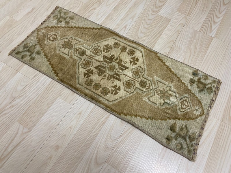 Antique Anatolian Small Rug 1 x 2.5 ft Handwoven Wool Neutral Earth Tone Decor gallery
