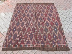 Square Kilim Rug , Vintage Boho Rug, Turkish Kilim Rug,Antique Natural Dye kelim