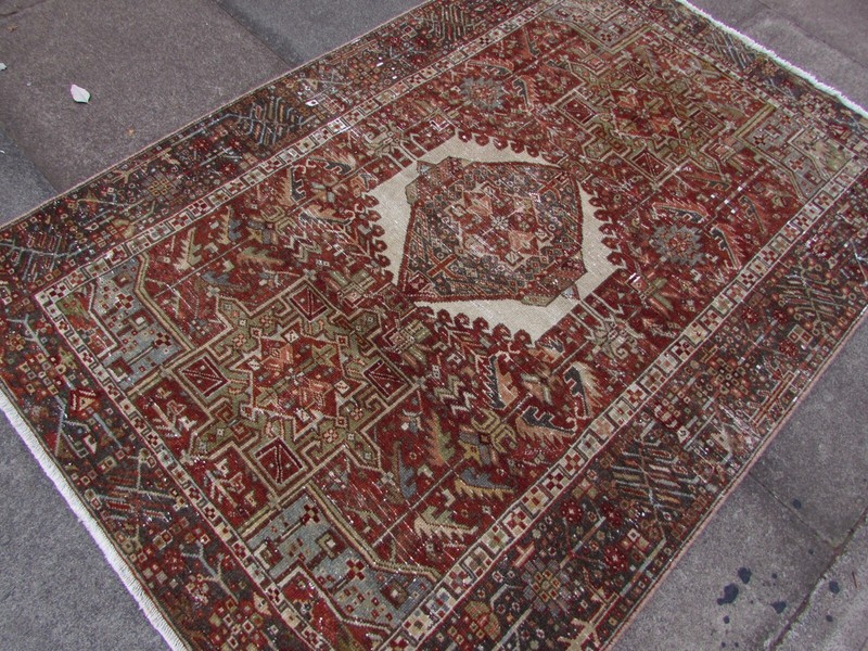 Antique Hand Made Traditional Oriental Wool Faded Red Grey Rug 188x131cm gallery