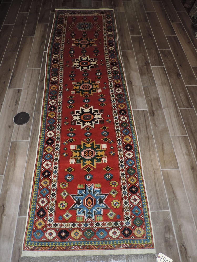 3x10ft. Vintage Caucasian Leski Star Wool Runner
