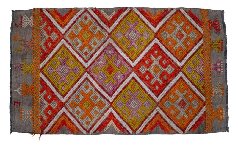 Handmade Kilim Rug Embroidered Turkish Rug Small Rug Cotton DoorMat 1'7" x 2'8" gallery