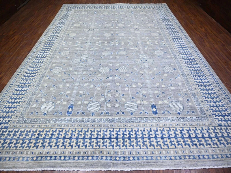 9'9"x13'8" Coin Gray, Hand Knotted, Washed Out Khotan Inspired Pomegranate Desig gallery