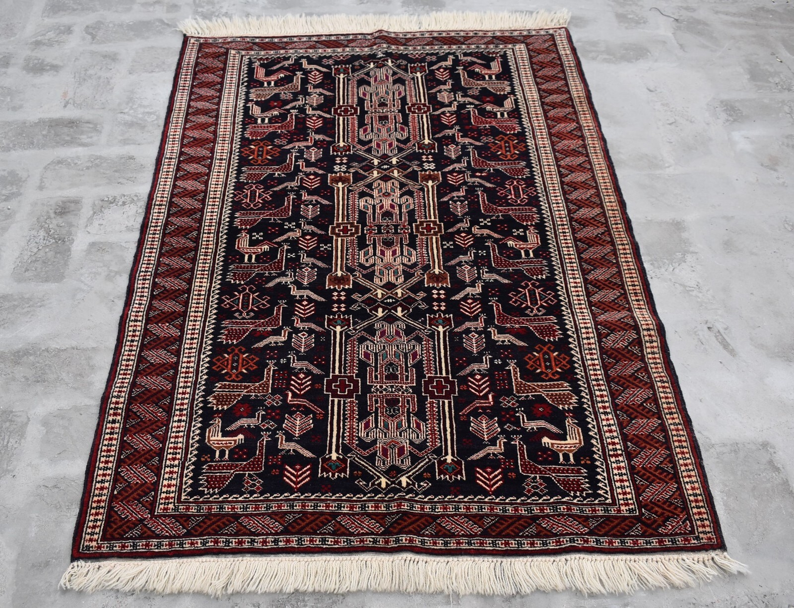 3'2 x 4'7 Fine quality vintage handmade afghan tribal baluchi pictorial rug, 3x5 gallery