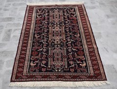 3’2 x 4’7 Fine quality vintage handmade afghan tribal baluchi pictorial rug, 3×5