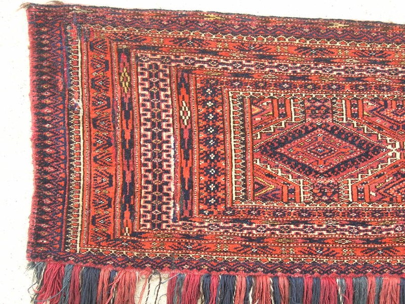 Antique Turkoman Saryk Yomud Torba Complete With Skirt Long Tassels14x46" gallery