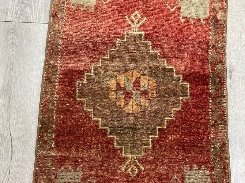 Vintage Turkish Entryway Runner Rug 1.7x4.0 Ft Hand Knotted Faded Tribal Rug gallery