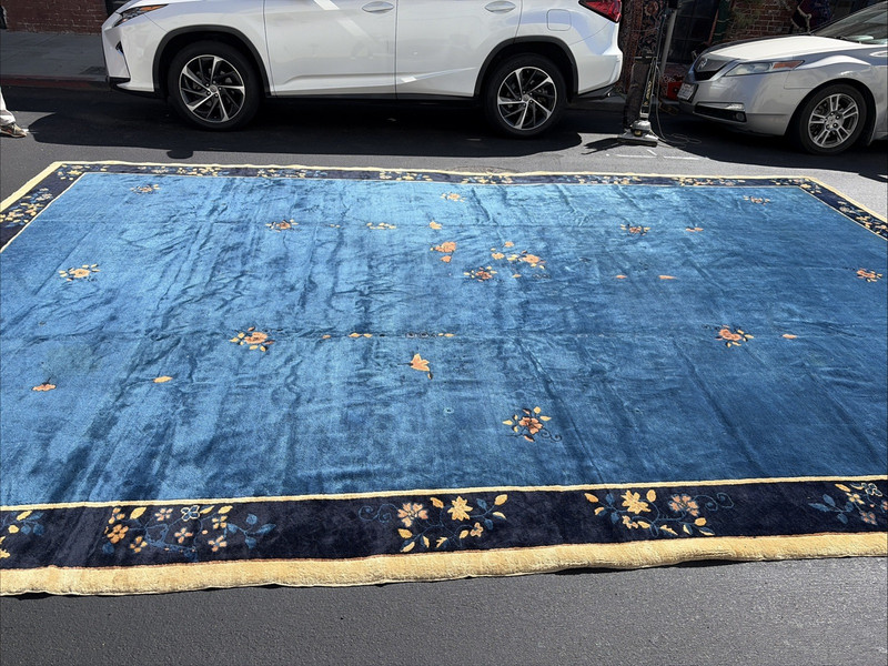 Auth: 19th C Antique Chinese Rug Shimmering Wool Beauty Blue 13x20 gallery