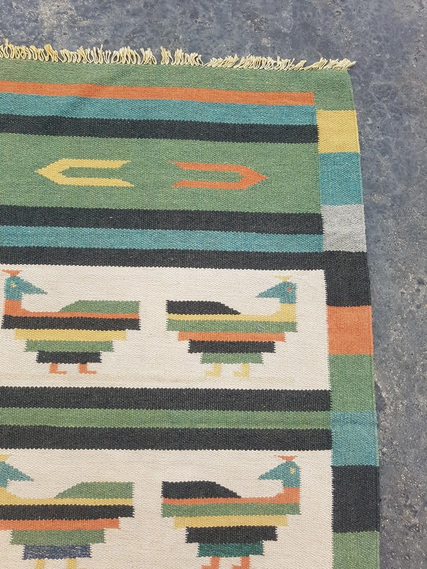 Vintage Traditional Handmade Scandinavian Style Wool Multicolor Kilim 4.5x2.7 ft gallery