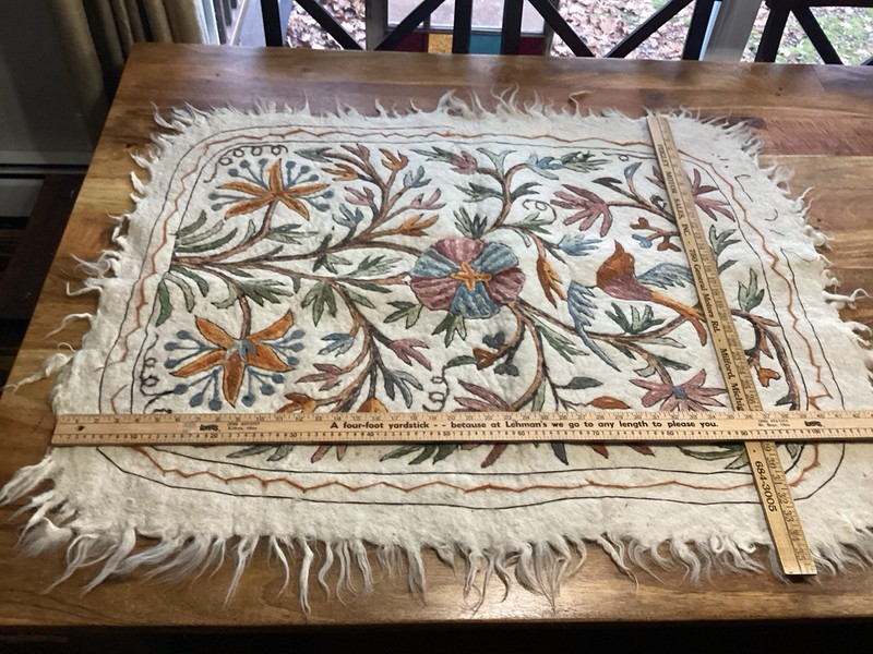 antique Kashmiri Namada Wool Rug/wall Hanging W/ Hand Embroidered Crewel work gallery