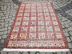 Caucasian Silk Soumak Rug 4’1” x 6’4” ft Animal Figure Soumak Rug Old Area Rug